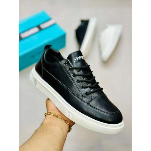 Black Rexine Casual Men's Sneakers
