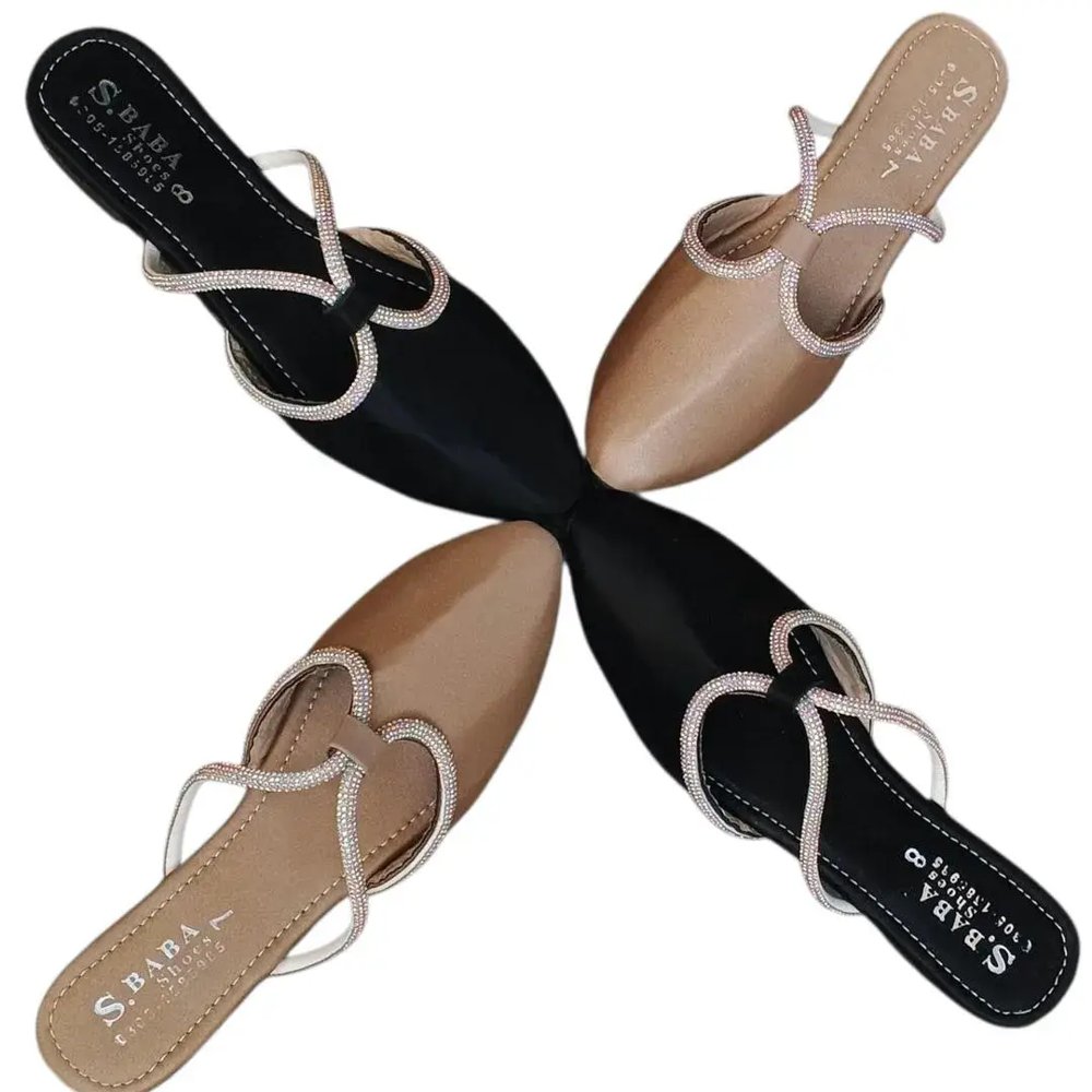 Women's Golden Synthetic Leather Fancy Mules