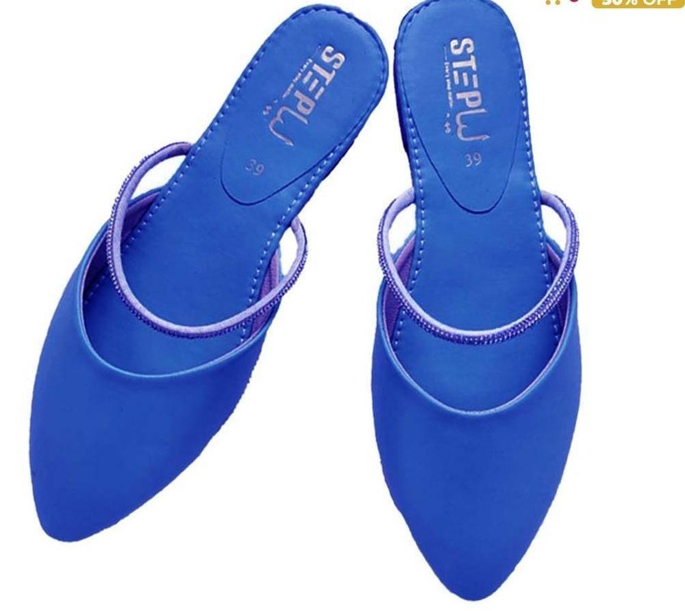 Women's Blue Rexine Fancy Mules