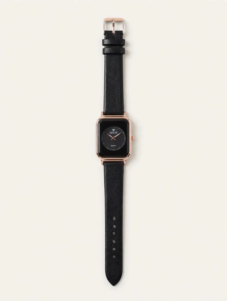 Women's Square Leather Strap Analogue Watch
