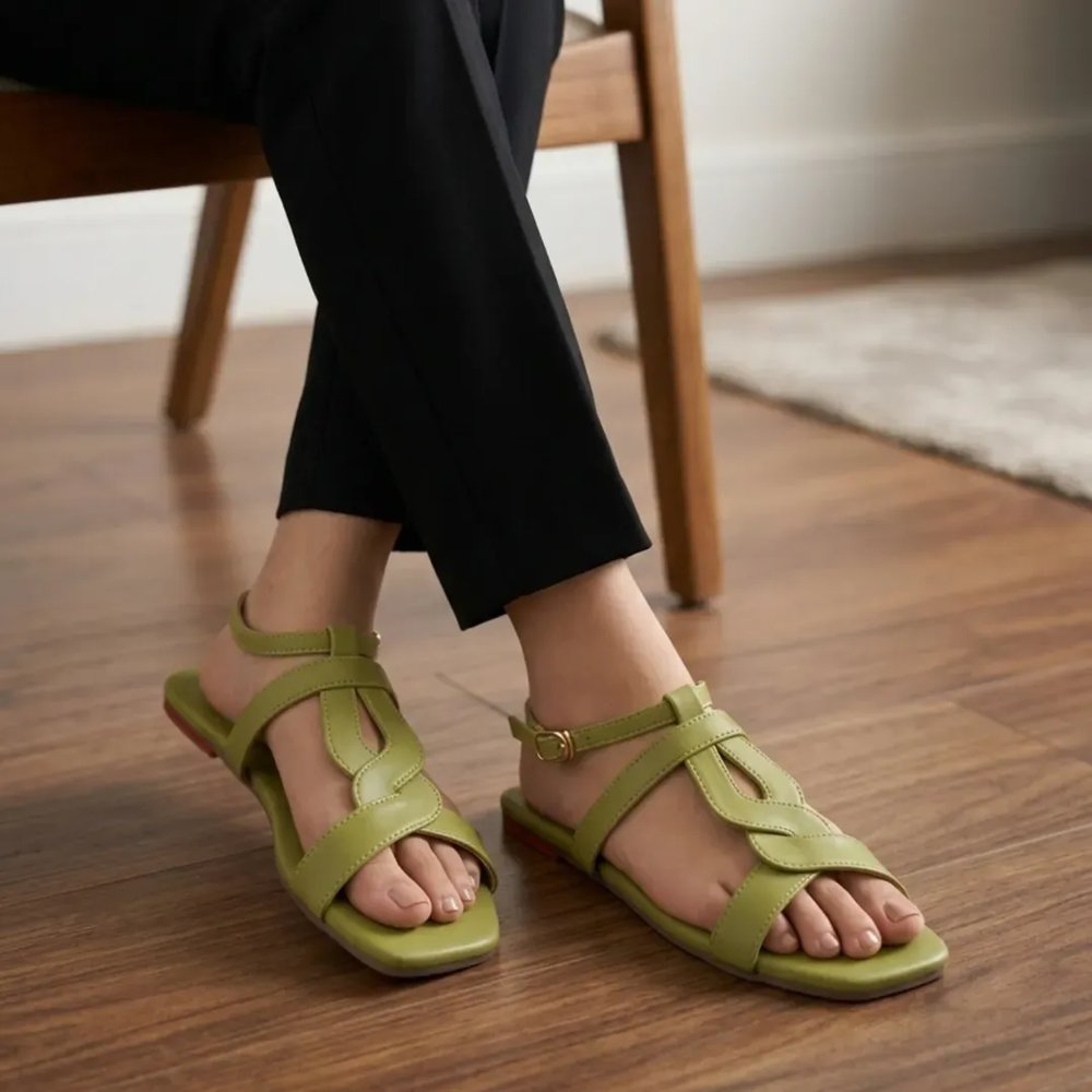 Women's Green Ankle Strap Sandals
