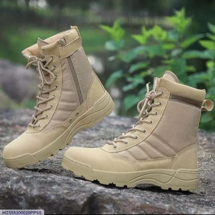 Men's Beige Lace-Up Combat Boots