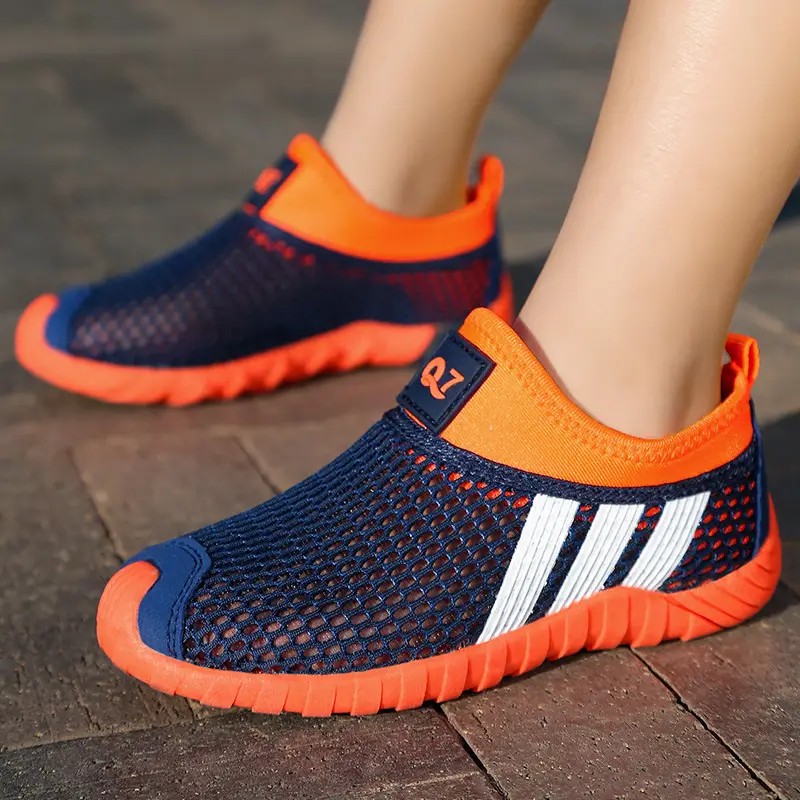 Kids Breathable Mesh Shoes Orange Navy