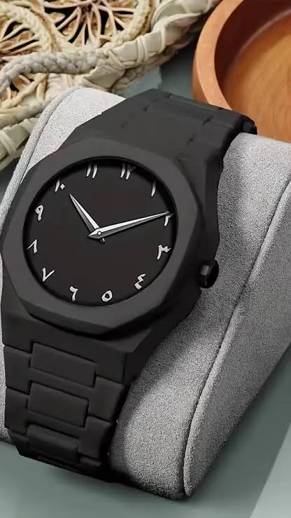 Men's Black Octagonal Arabic Dial Link Strap Watch